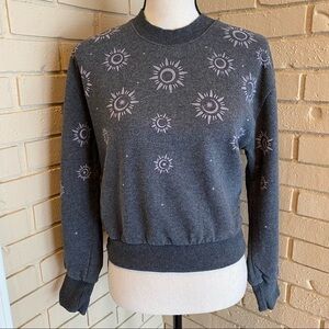 Marine Layer Women Crew Neck Sweatshirt Sz Small S Grey Celestial Sun Moon Print